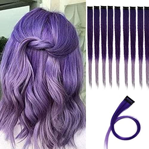 KARLOR Farbige Haarverlängerung, 9 PCS Haarteil Farbverlauf gefärbt Haarsträhnen bunt glatt Haarteil Clip in Haarextensions Mädchen Damen Princess Party Kostümen Fasching Cosplay(lila mix helllila) von KARLOR