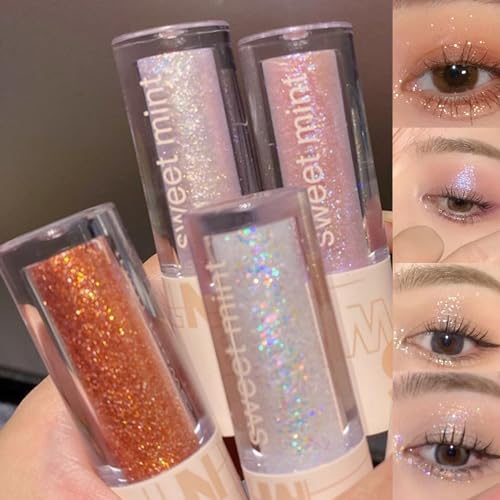 KARLOR Flüssig Glitzer Lidschatten Set, 4 PCS Glitter Eyeshadow liquid Glitzer Lidschatten Highlighter Diamond Eyeshadow Stick rosa silber golden lila shimmer shiny Perlglanz Augen Highlighter von KARLOR