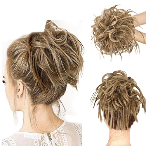 KARLOR Haarteil mit Gummiband, Messy Dutt Haarteil Haarknoten glatt mit Haargummi Pferdeschwanz Haarverlängerung Haare Extentions Hochsteckfrisuren Messy Bun Haarteile Damen Mädchen(Aschbraun) von KARLOR