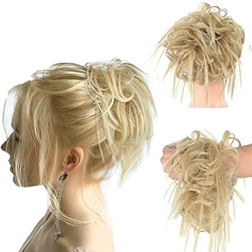 KARLOR Haarteil mit Gummiband, Messy Dutt Haarteil Haarknoten glatt mit Haargummi Pferdeschwanz Haarverlängerung Haare Extentions Hochsteckfrisuren Messy Bun Haarteile Damen Mädchen(Golden) von KARLOR