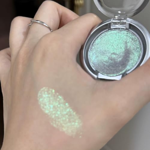 KARLOR Highlighter Puder Palette metallic grün Lidschatten Glitzer Augenlid Highlighter Gradient Perlglanz Gesicht Glitzen Makeup einzelne Lidschatten schimmernd Glänzend Punk Glow Makeup (03#Türkis) von KARLOR