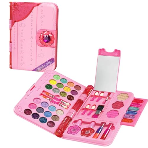 KARLOR Kinder Schminke Mädchen Make-up, Kinder Make up Set Kinder Schminkpalette Kinder Schminke für mädchen 24 Lidschatten 3 Rouge 6 Lipgloss 2 Lippenstifte Pinsel Spiegel für Mädchen ab 4 Jahre von KARLOR