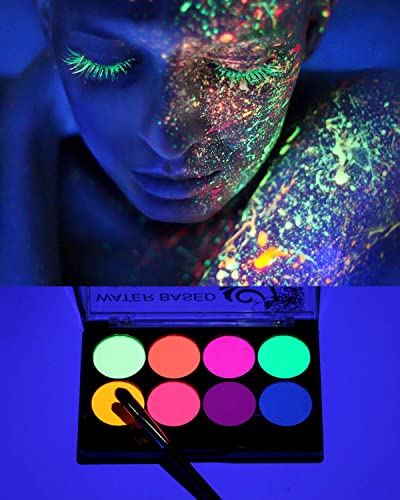KARLOR Körperfarbe fluoreszierend, 8 Farben Bodypaint mit Pinsel,Gesichtsfarbe UV Schwarzlicht,Neon Glow Bobypainting Körperbemalung Facepaint wasserlöslich Malerei Party Halloween Cosplay von KARLOR