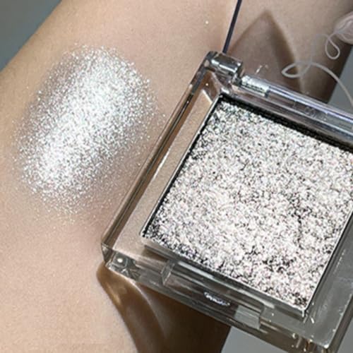 KARLOR Lidschatten Schimmernd metallic silver Perlmutt Lidschatten Glitzer pigmentiert Aufhellend Diamant Highlighter Lidschatten Einzelne Farbe Funkelnd Glänzend Eyeshadow Glitter Sparkle (08#Grau) von KARLOR