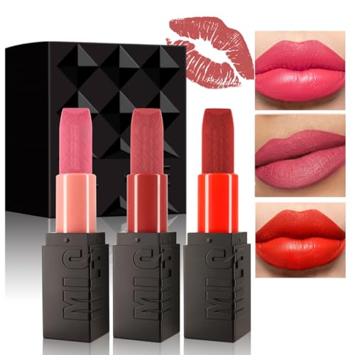 KARLOR Lippenstifte Set Matt, 3 Stück Lip stick Set Rose Nude Rot, Feuchtigkeitsspendend Langanhaltend Lipsticks Set satte Farben geprägt Lippenstift 24 Stunden halt Geschenk Damen(Set A) von KARLOR