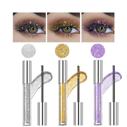 KARLOR Mascara mit Glitzer, 3 Pcs Wimperntusche wasserfest Glitter Mascara für Wimpern Silber Golden Lila Glitzer Wimpern bunt Farbige Mascara Glänzende Mascara Festival Fasching Augen Make-up von KARLOR