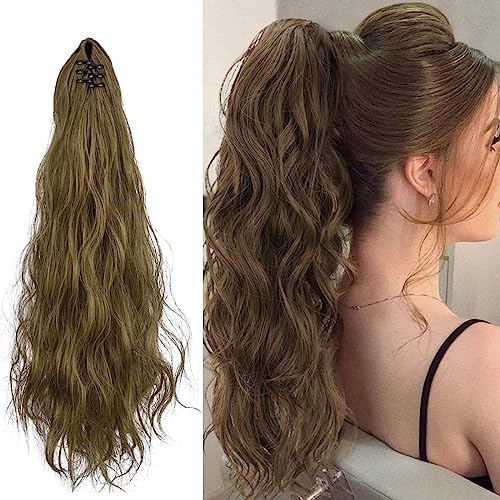 KARLOR Pferdeschwanz Haarteil mit Klammer, Zopf Extensions Haarverlängerung Lang gewellt 55 cm Kunsthaar Claw Clip Wavy Ponytail Extension Synthetik Zopf Damen Mädchen（hellbraun） von KARLOR