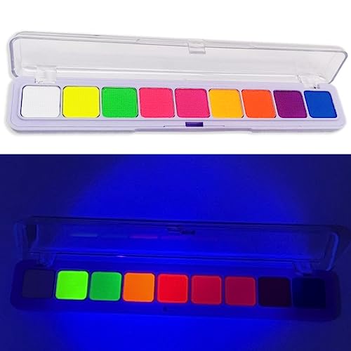 KARLOR UV Neon Lidschatten Palette, 9 fluoreszierend Gesichtsfarbe Körperfarbe für Neon Schminke Augen grafisch Eyeliner Gesichts-Körperbemalung High light Make-up Leuchtet unter Schwarzlicht von KARLOR