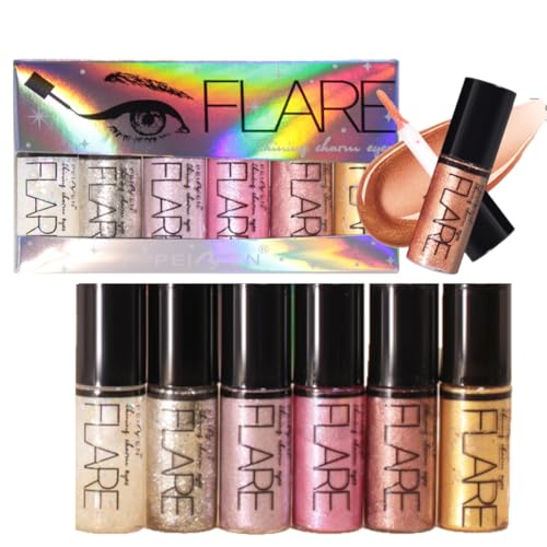 KARLOR flüssiger Lidschatten Glitzer, 6 Stück Glitzer Higlighter Silber golden rosa Liquid glitter hochglänzend ultraglänzend metallic Glitzer Augen Glitter Explosive perlmuttartig Eyeshadow(A) von KARLOR