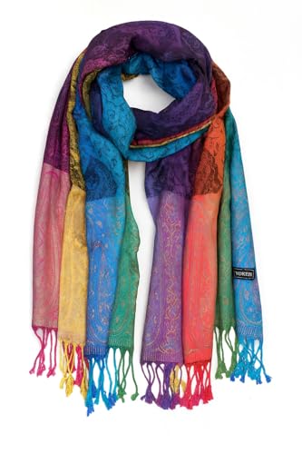 KARMA.DIEM Damen Schal XXL (180 × 60 cm) – Regenbogen Paisley Design „Marokko“ – Unisex Pashmina, weich & vielseitig – 50 % Poly / 50 % Viskose Indonesien LGBT Q von KARMA.DIEM