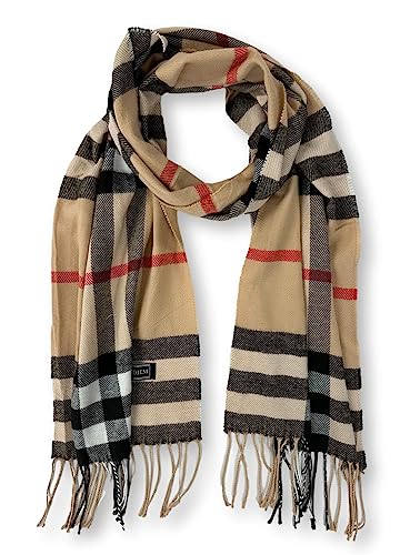 KARMA.DIEM Karierter Schal - Angenehm Weich - Schal kariert für Damen und Herren - Perfekt für Herbst und Winter 35x180cm (beige) von KARMA.DIEM