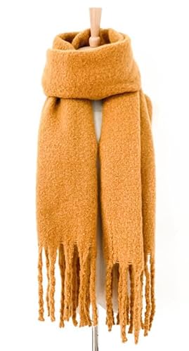 KARMA.DIEM WEicher Dicker aufgerauhter Winterschal XXL 180x65cm einfärbig mit dicken kordeln für Mann und Frau (Gelb) von KARMA.DIEM