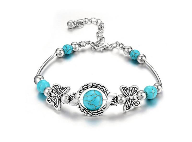 KARMA Armband Damenarmband Boho Altsilber Türkis Legierung (Silber Karabinerverschluss, Schmetterling Perlen Geschenk für Sie, Silberfarben), Sommer Schmuck Damen Armband von KARMA