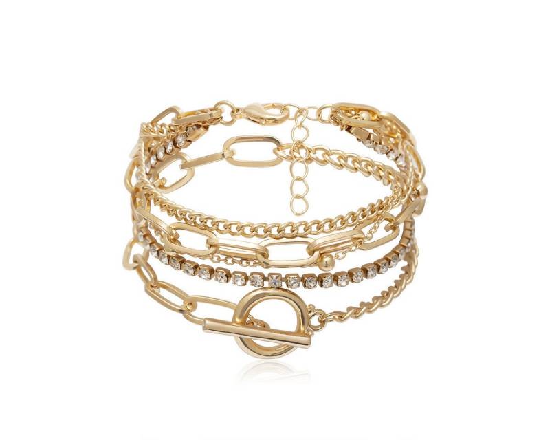 KARMA Armband Set Armbandset Metall Gold mehrreihig Damenarmband Armband Damen (Damenschmuck goldfarben), mehrreihig Glitzersteine modern Metallarmband von KARMA