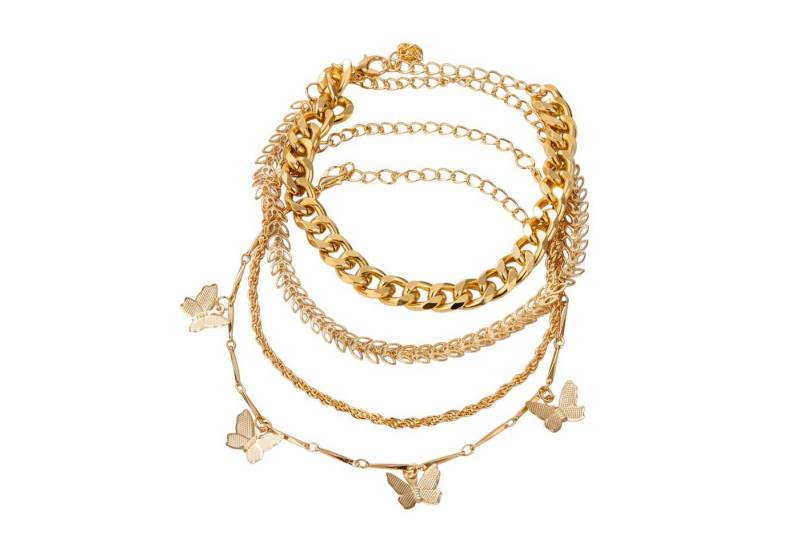 KARMA Armband Set Damen Armbandset Gold modern 4tlg. Damenarmband (Blätter Schmetterlinge, Frauen Accessoire Panzerketten-Armband), Set mehrteilig verstellbar modern Geschenkidee von KARMA