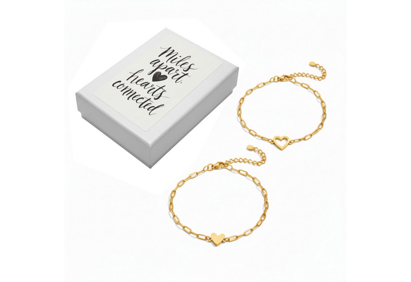 KARMA Armband Set Freundschafts Armband 2er Set Herz Edelstahl (Herzarmbänder, Geschenk für Freundin oder Schwester), Damen 16+4cm, Verstellbar Geschenk von KARMA