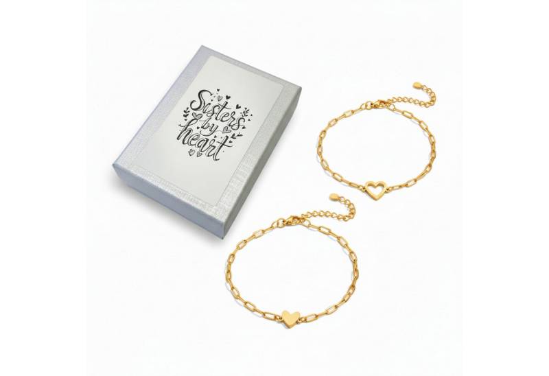 KARMA Armband Set Geschwister Armband 2er Set Herz Edelstahl (Freundschaftsarmbänder, Geschenk für Schwester oder Freundin), Damen 16+4cm Verstellbar Geschenk von KARMA