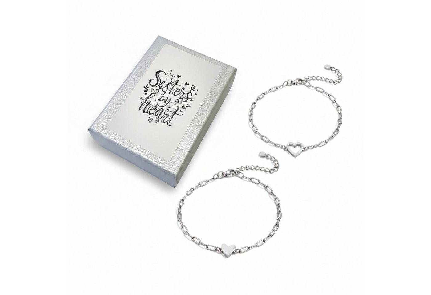 KARMA Armband Set Geschwister Armband 2er Set Herz Edelstahl (Freundschaftsarmbänder, Geschenk für Schwester oder Freundin), Damen 16+4cm Verstellbar Geschenk von KARMA