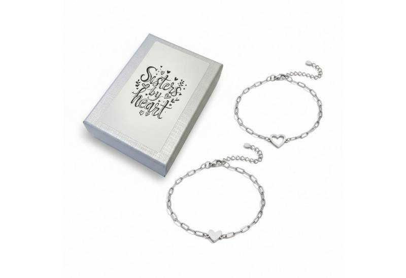 KARMA Armband Set Geschwister Armband 2er Set Herz Edelstahl (Freundschaftsarmbänder, Geschenk für Schwester oder Freundin), Damen 16+4cm Verstellbar Geschenk von KARMA