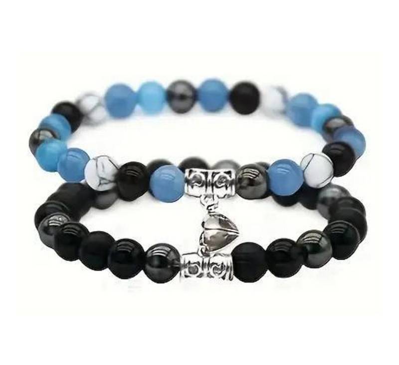 KARMA Armband Set Partnerarmbänder Herz Armband Freundschaftsarmband (Steinarmband Perlenarmband Damen Herren, 2-tlg., Damenarmband Herrenarmband Partnerschmuck), modern Unisex Armbandset von KARMA