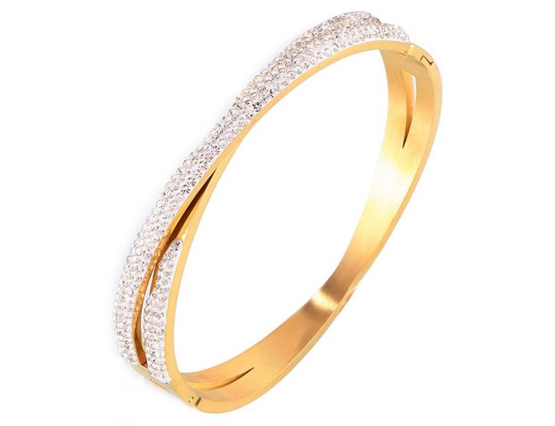 KARMA Armreif Damenarmreif Gold Metall Armschmuck Damen Armband vergoldet (Strassarmband Strassarmreif modern), goldener Damenschmuck mit Strass besetzt von KARMA