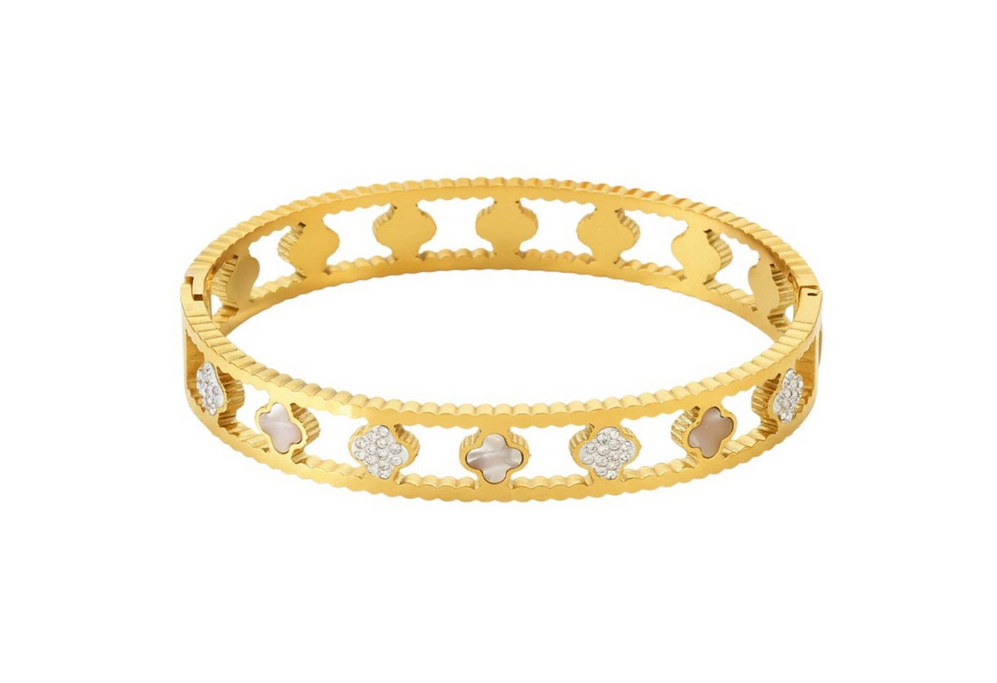 KARMA Armreif Kleeblatt Damen Gold Edelstahl Kristalle modernes Design (wasserfest hypoallergen, Damenschmuck Damenarmreif), Modeschmuck modern elegant Geschenkidee von KARMA