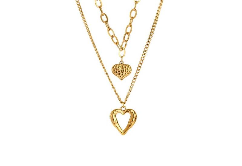 KARMA Charm-Ketten-Set Ketten-Set Halskette Damen zweireihig Herzen (Damenschmuck Halsschmuck, Edelstahl vergoldet), Damenkette mit Anhänger von KARMA