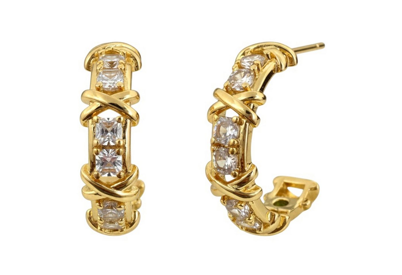 KARMA Creolen-Set Damenohrringe Halbreolen mit Zirkonen besetzt (Funkelnder Schmuck, Damenschmuck Kreolen), Funkelnd, Gold oder Silber (2 cm) von KARMA