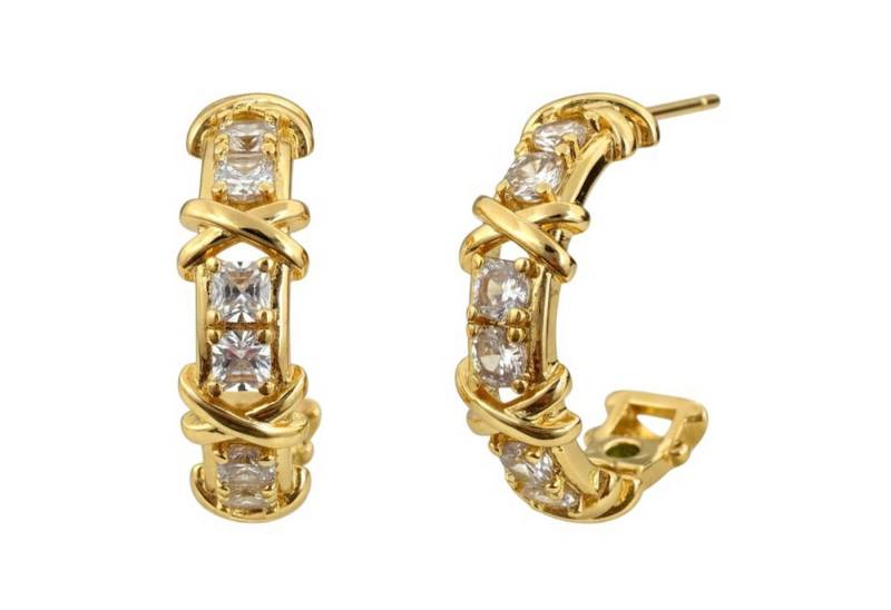 KARMA Creolen-Set Damenohrringe Halbreolen mit Zirkonen besetzt (Funkelnder Schmuck, Damenschmuck Kreolen), Funkelnd, Gold oder Silber (2 cm) von KARMA