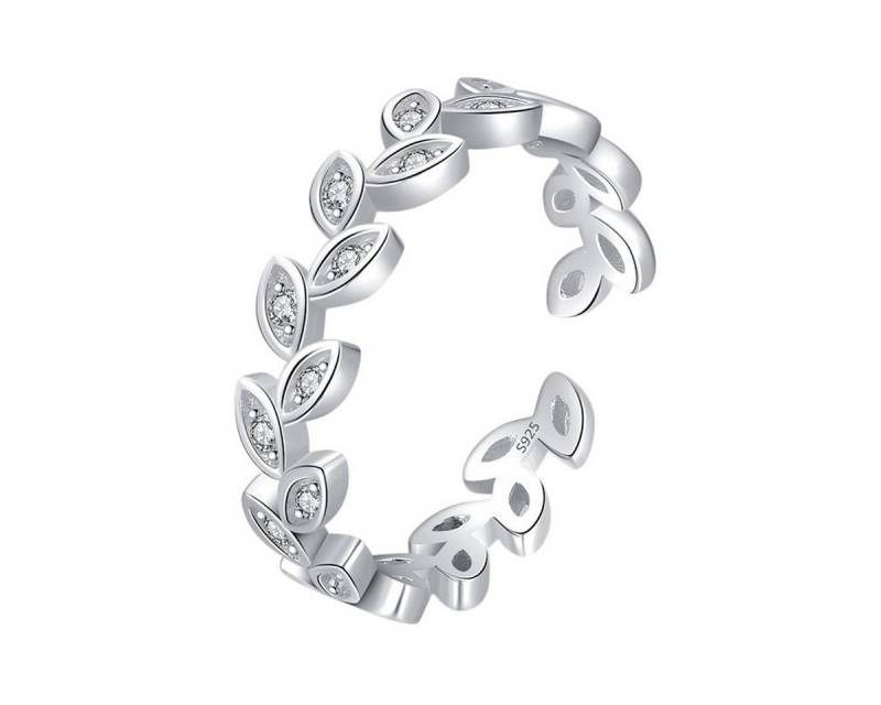KARMA Fingerring offener Damenring Blätter Silber 925 Sterlingsilber Zirkone (modern, Damen Geschenk Frauen), verstellbarer Ring Damenschmuck von KARMA