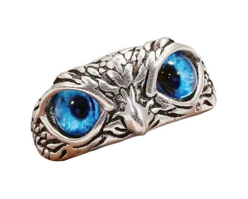 KARMA Fingerring Damenring Eule Silber Blau Legierung Acryl (modern, Damen Geschenk Frauen Eulenring), verstellbarer Ring Damenschmuck von KARMA