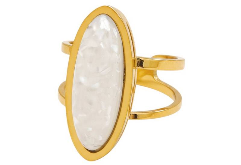KARMA Fingerring Damenring Gold Stein Braun od. Weiß Ring Edelstahl vergoldet (wasserfest hypoallergen, Damen Geschenk Frauen), verstellbar modern Damenschmuck von KARMA