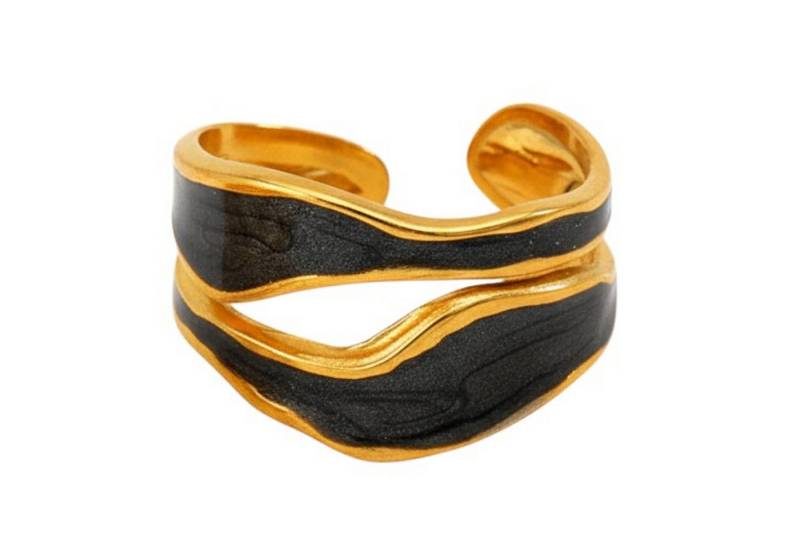 KARMA Fingerring Damenring Gold Weiß od- Schwarz Ring Edelstahl vergoldet (Geschenk Frauen Fingerring geschwungen wasserfest hypoallergen, verstellbar modern Damenschmuck Damen) von KARMA