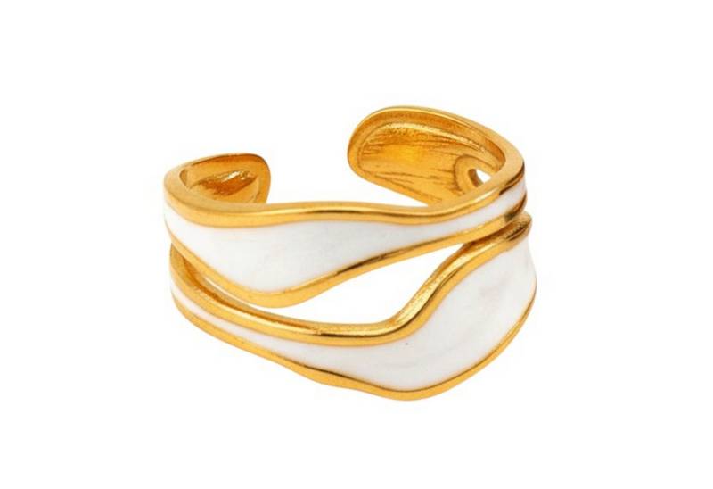 KARMA Fingerring Damenring Gold Weiß od- Schwarz Ring Edelstahl vergoldet (Geschenk Frauen Fingerring geschwungen wasserfest hypoallergen, verstellbar modern Damenschmuck Damen) von KARMA