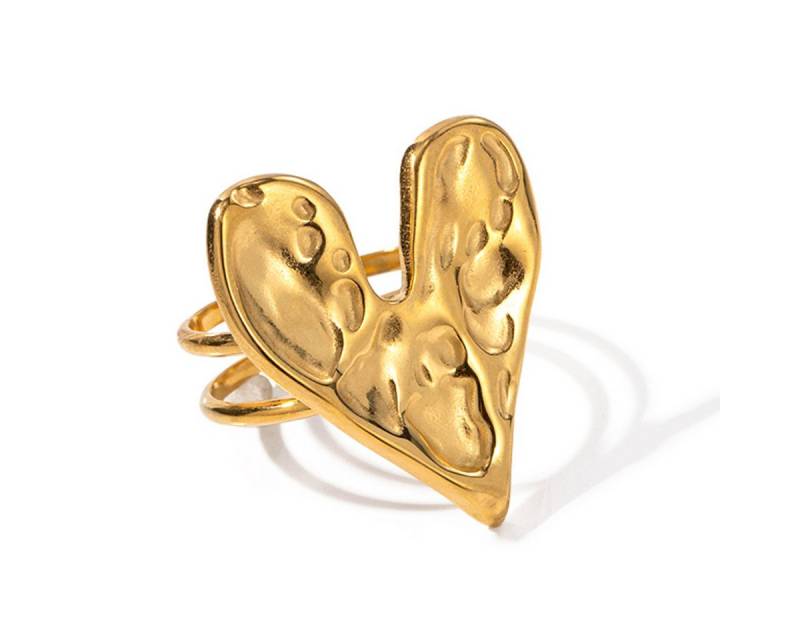 KARMA Fingerring Damenring Herz Edelstahl Gold od. Silber Ring Damenschmuck Herzring (verstellbar Damenfingerschmuck Geschenk für SIe), Metall Edelstahlring Fingerschmuck von KARMA