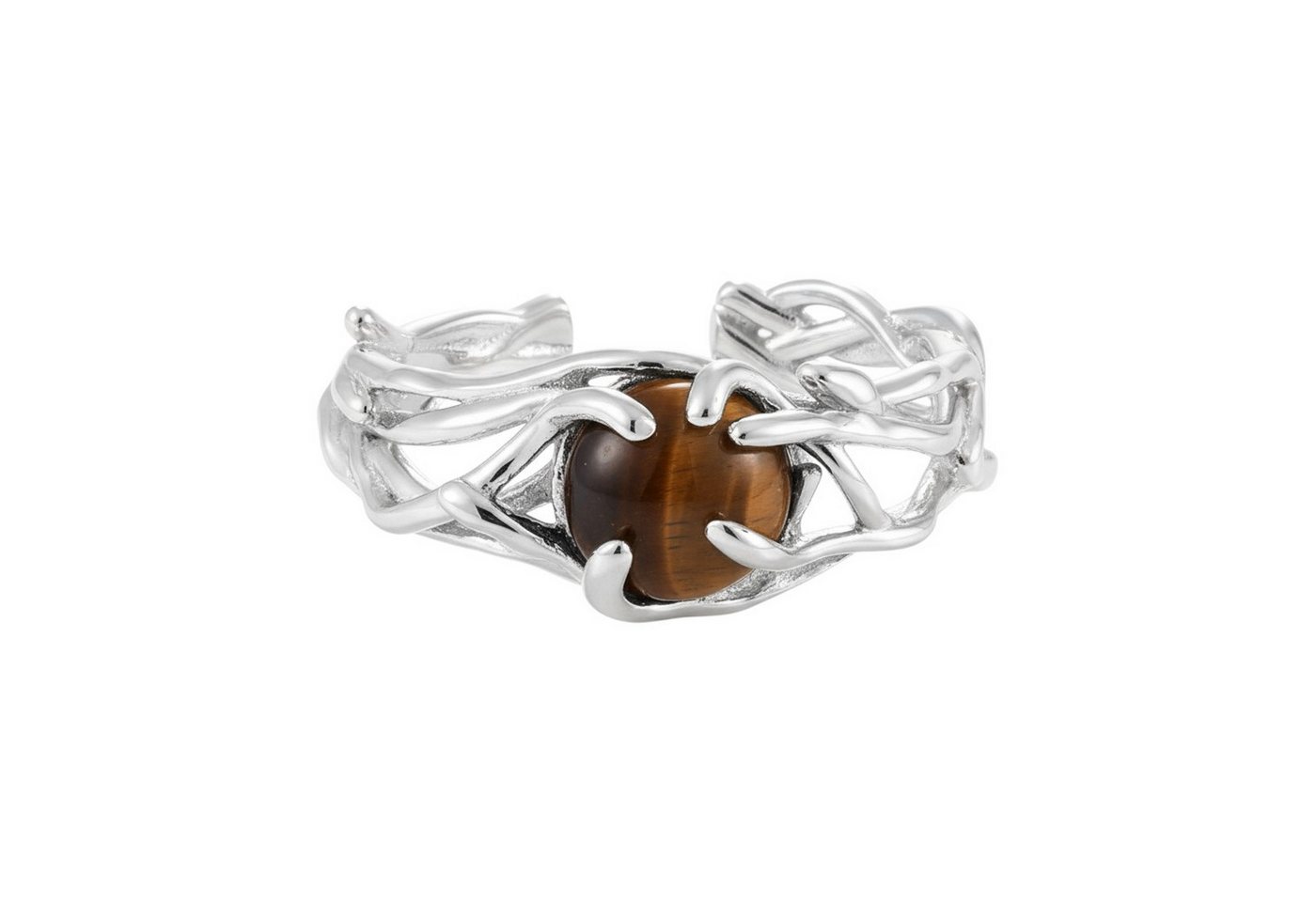 KARMA Fingerring Damenring Tigerauge Ring Silber925 Sterlingsilber (Geschenk Frauen, Damenschmuck Damen), Weiß oder Braun verstellbar modern von KARMA