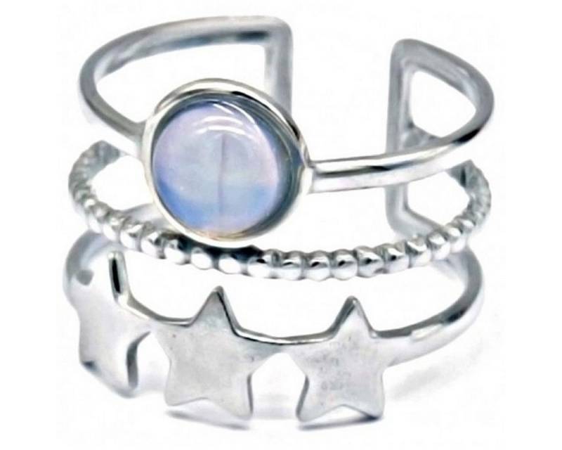 KARMA Fingerring Damenring silber blau Edelstahl mit Sternen verstellbar, Ring Damen Silberring Damenschmuck von KARMA