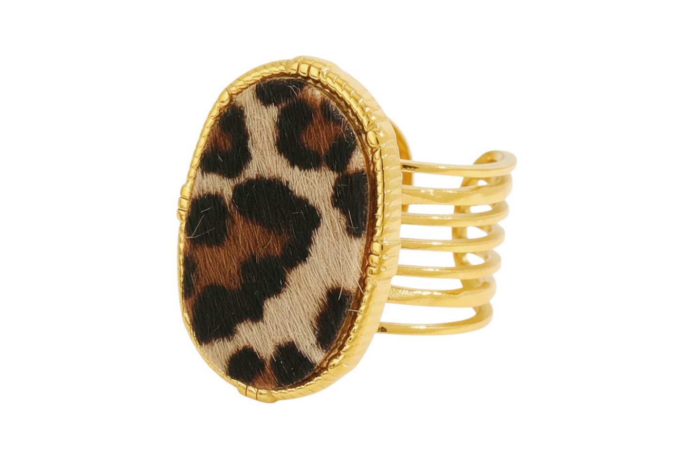 KARMA Fingerring Statement Ring Damen Leopardenmuster (Geschenk für Sie, Damenschmuck), Edelstahl vergoldet (Verstellbar) von KARMA