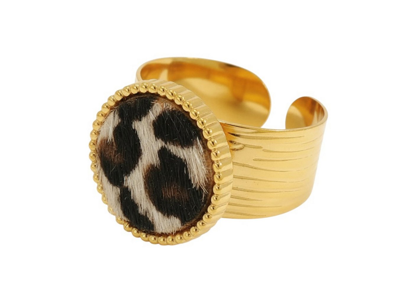 KARMA Fingerring Statement Ring Damen Leopardenmuster (Geschenk für Sie, Damenschmuck), Edelstahl vergoldet (Verstellbar) von KARMA