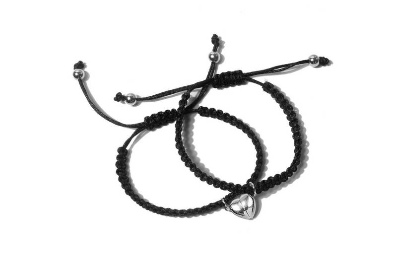 KARMA Freundschaftsarmband 2er Set Freundschaftsarmbänder Herz Schwarz Metall Stoff (Schiebeknoten Schiebearmband Stoffarmband modern, Magnetisch Damenarmband Herrenarmband Geschenk für Sie Ihn), Armband Freunde Partner Unisex Partnerarmbänder von KARMA