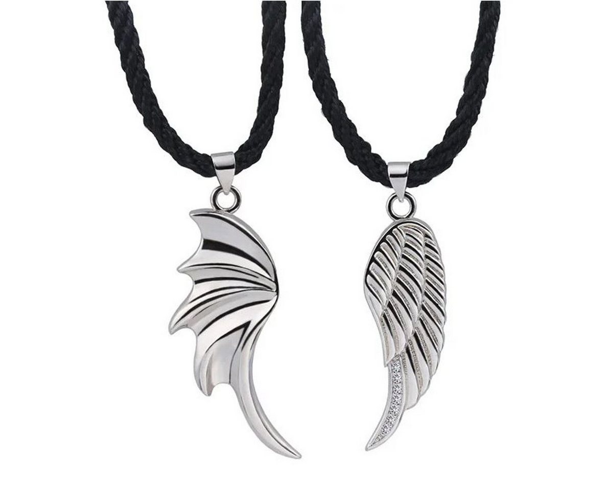 KARMA Freundschaftskette Partnerketten Flügel Edelstahl (4-tlg., Schmuck Liebe Halskette), Freundschaft Liebe Engel Teufel silber schwarz von KARMA