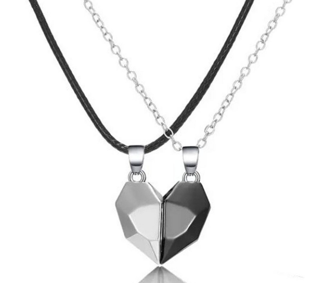 KARMA Freundschaftskette Partnerketten Herz Hälften magnetisch Edelstahl (4-tlg., Schmuck Liebe Halskette), Freundschaft Liebe Halsketten Herz silber schwarz von KARMA