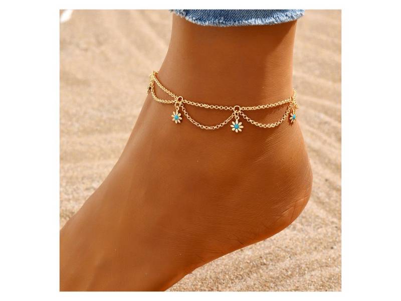 KARMA Fußkette Fußkettchen Gold Türkis Legierung Fusskette Strandschmuck (Strandschmuck, Damenschmuck, Geschenk für Sie), Fußschmuck Acceossire Damenfußkette von KARMA