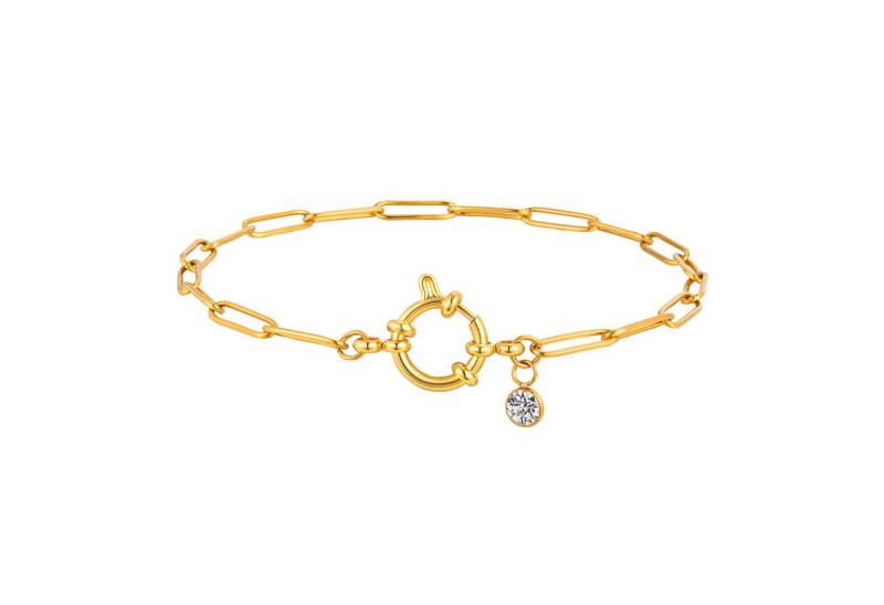KARMA Fußkette Fußkettchen Kristall Gold 25 cm modern (Abendmode Accessoires Hypoallergen wasserfest, Fußschmuck Urlaub Strand), filigrane Fusskette Edelstahl vergoldet von KARMA