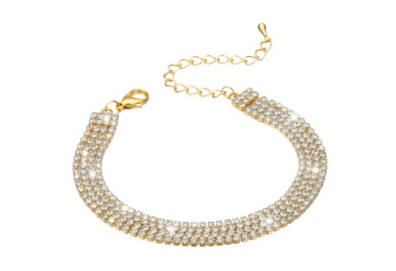 KARMA Fußkette Fußkettchen Strass Gold 21 cm moderne (Damenfußkettchen goldfarben, Abendmode Accessoires), Fußschmuck Urlaub Strand von KARMA