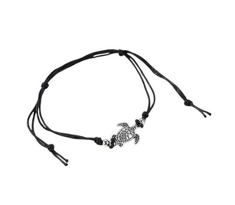 KARMA Fußkette Schildkröte Beige, Schwarz od. Türkis Stoff Fußkettchen (Damenfußkette, Strandschmuck, modern, boho), Fußschmuck Urlaub Strand Accessoires von KARMA