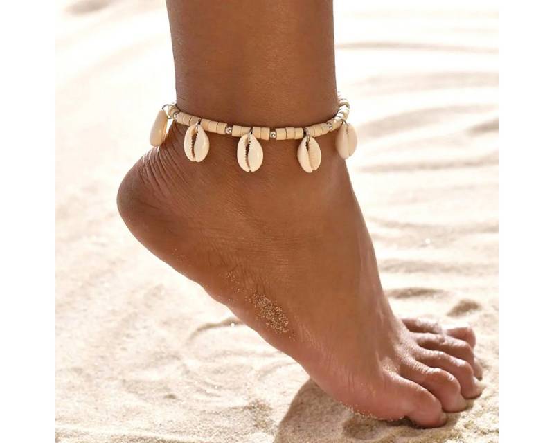 KARMA Fußkette mit Anhänger Fußkettchen Muscheln mit Anhänger weiß Muschelschmuck, Fußschmuck Fusskettchen Damenschmuck Urlaub von KARMA