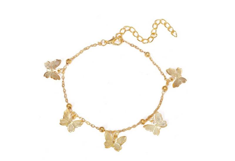 KARMA Fußkette mit Anhänger Fußkettchen Schmetterlinge Gold 22 cm modern (Geschenk für Sie, Urlaub Strand Abendmode Accessoires), filigrane Fusskette Legierung Fußschmuck von KARMA