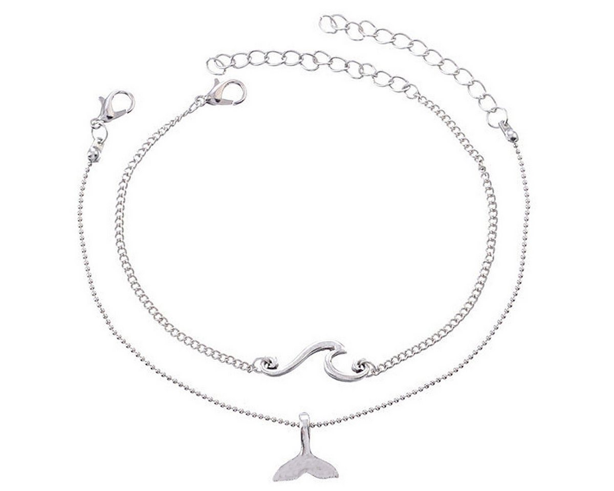 KARMA Fußkette mit Anhänger Fußkettchen maritim Silber Walflosse Welle Legierung (Walflosse modern, Strandschmuck Fußschmuck Urlaub Strand Accessoires), Strandschmuck Fußschmuck Urlaub Strand Accessoires von KARMA