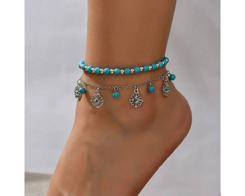 KARMA Fußkette mit Anhänger Fußkettchen mit Anhänger Türkis Fusskette Damenschmuck, Fußschmuck Urlaub maritim silber blau von KARMA